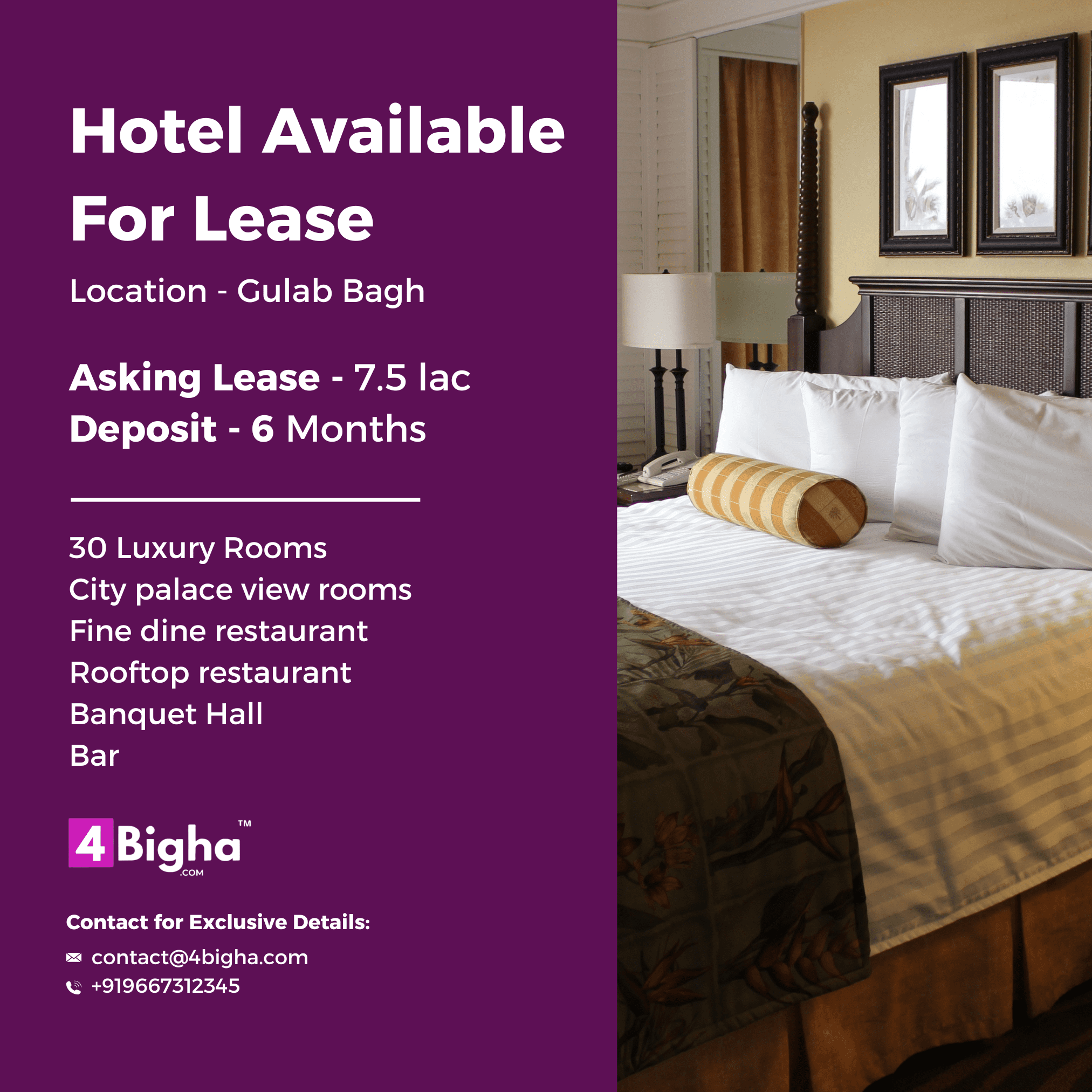Hotel Available For Lease, Location - Gulab Bagh​