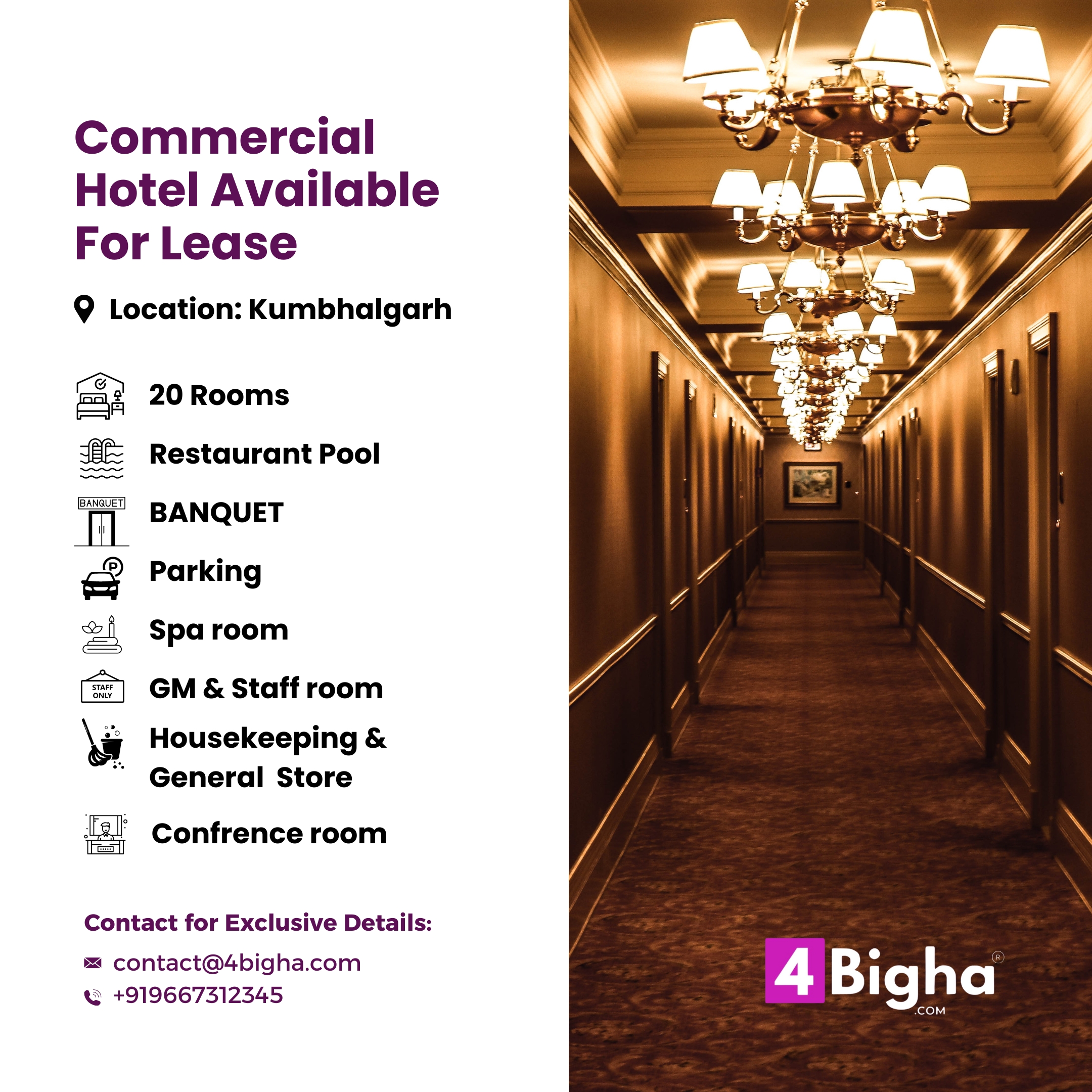 Commercial Hotel Available for lease ​